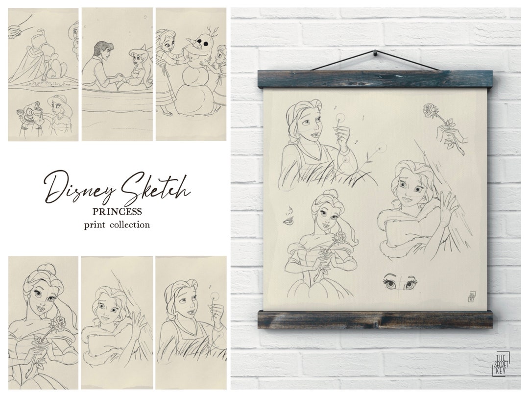 Printed Disney Princess Minimalist Line Art princess Drawings princess
