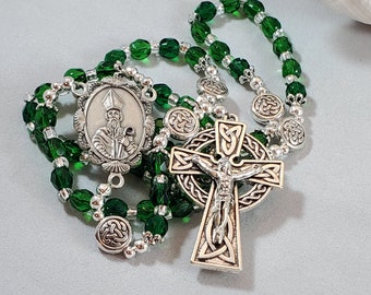 includes St Patrick medal and Holy Card Irish Rosary with Celtic Cross Gift set 