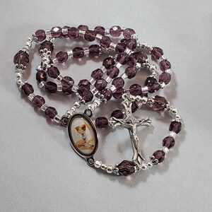 1st Communion Color Chalice Center Rosary Amethyst Czech Fire Polished Crystals Clear Czech Crystals Tear Drop Style Crucifix 17&quot;