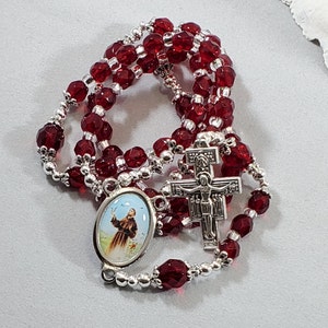 St. Francis Color Center Rosary Siam Red Czech Fire Polished Crystals Clear Czech Crystals San Damiano Crucifix