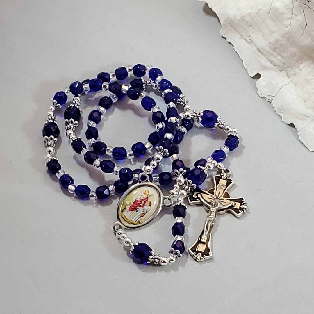 Archangel Raphael Color Center Rosary Cobalt Blue Czech Fire Etsy