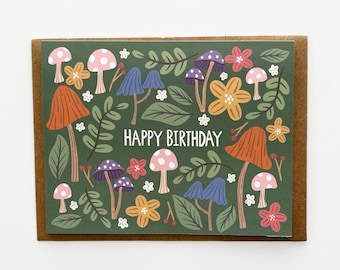 Mushroom Birthday Card, Floral Birthday Card, Botanical Birthday Card, Mushroom Cards, Friend Birthday, Mom Birthday Card, Cards For Her