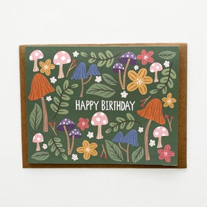 Paddenstoel verjaardagskaart, bloemen verjaardagskaart, botanische verjaardagskaart, paddenstoelkaarten, vriend verjaardag, moeder verjaardagskaart, kaarten voor haar