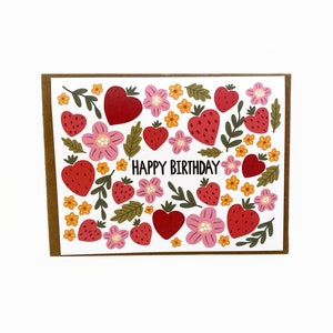 Erdbeere Geburtstagskarte, Geburtstagskarten, Freund Geburtstagskarte, Karten für sie, Mama Geburtstagskarte, Erdbeerkarten, botanischer Geburtstag