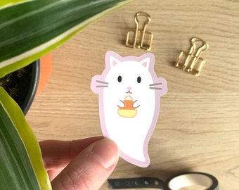 Cat Ghost Sticker, Halloween Stickers, Ghost Stickers, Cat Stickers, Cat Halloween, Fall Stickers, October Stickers, Bullet Journal