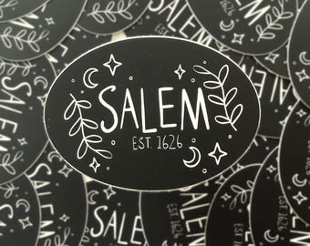 Salem Sticker, Salem MA, Halloween Stickers, Fall Stickers, Witchy City, Salem Massachusetts, Moon Stickers, Halloween Stickers, Salem