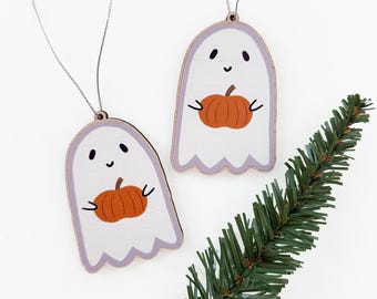 Pumpkin Ghost Ornament, Ghost Ornaments, Halloween Ornaments, Fall Ornaments, Wooden Ornament, Halloween Gifts, Halloween Tree