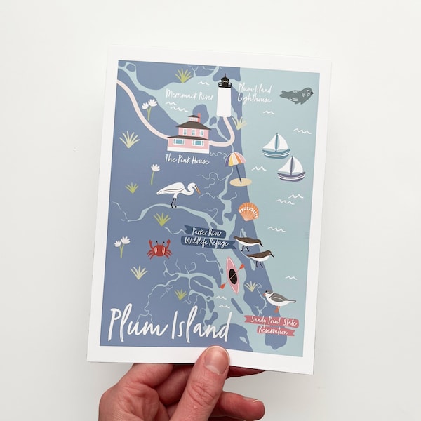 Plum Island Map, Newburyport Map, Plum Island, North Shore MA, Massachusetts Art, Newburyport MA, Pink House, New England Map