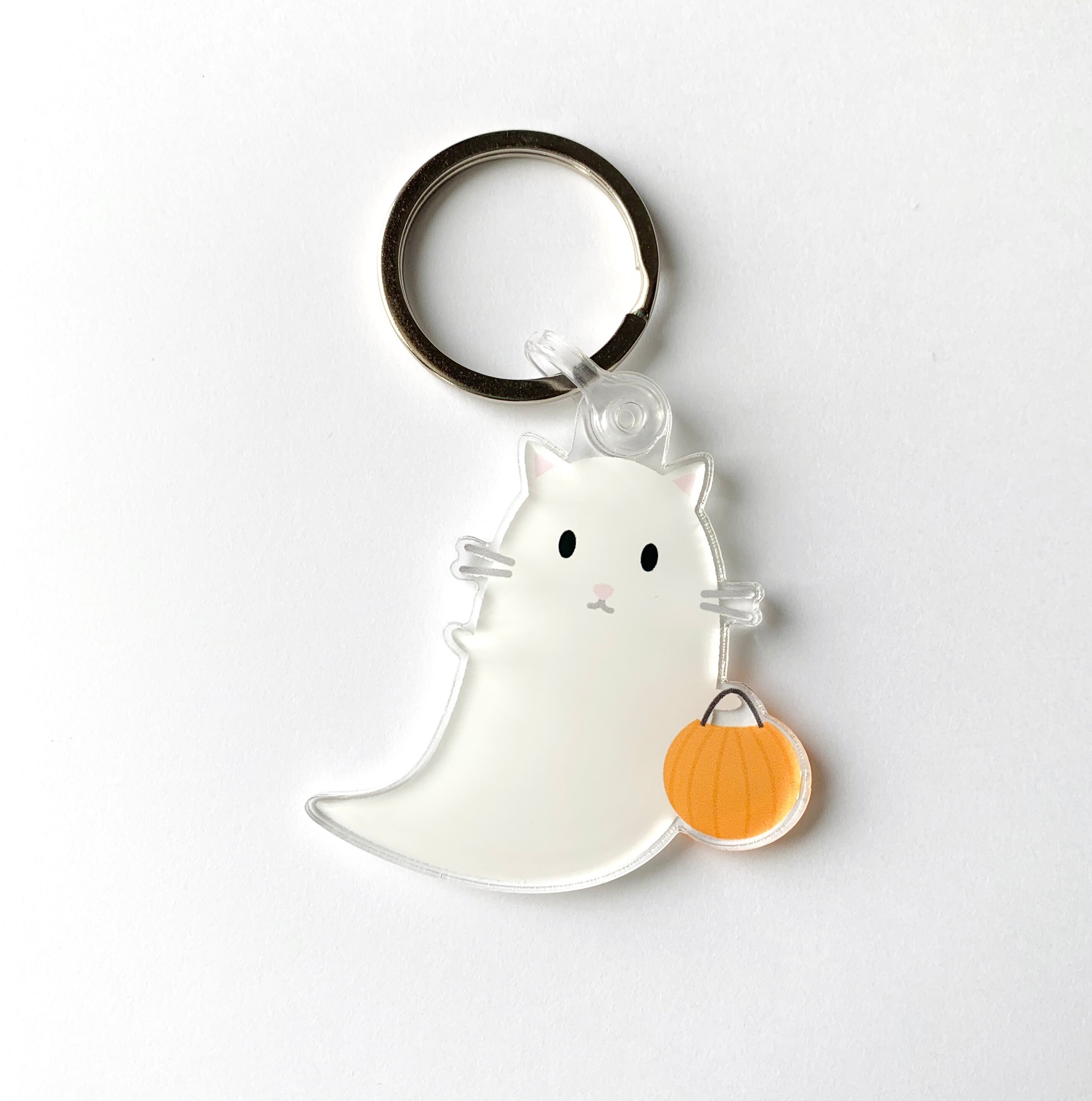 Cat Ghost Keychain Cat Keychains Halloween Keychains Etsy