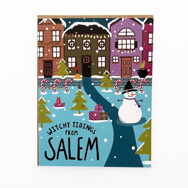 Witchy Tidings Salem Card, Witchy Christmas, Witch Holiday, Salem Massachusetts, New England Christmas, Foil Christmas Card