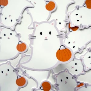 Cat Ghost Sticker, Halloween Stickers, Ghost Stickers, Cat Stickers, Cat Halloween, Fall Stickers, Cat Lover Gift, Cat gifts image 1