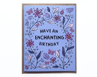 Enchanting Birthday Card, Magical Birthday Cards, Friend Birthday Cards, Whimsical Birthday Card, Birthday Cards For Her, Floral Birthday