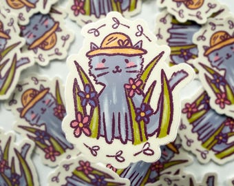 Garden Cat Sticker, Cute Cat Stickers, Gardening and Cats, Cat Lover, Cat and Flowers, Garden Stickers, Cat Garden, Cute Stickers
