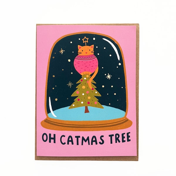 Gold Foil Oh Catmas Tree Card, Christmas Cat Card, Funny Cat Cards, Cat Holiday Card, Unique Holiday Cards, Cute Cat Christmas, Cat Tree,