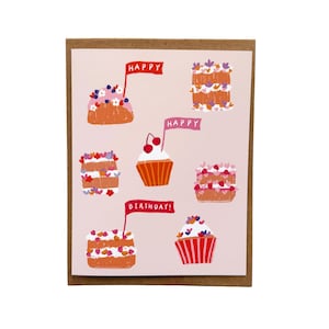 Cheery Treats Birthday Card, Dessert birthday Card, Cute Birthday Card, Cards For Friends, Cake Birthday Card