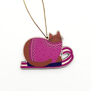 Chonky Cat ornament, Cat Christmas Ornament, Winter Cat, Cat Gifts, Cute Cat Ornament, Cozy Cat Gift, Wood Cat ornament, Gifts for her