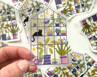 Cat Greenhouse Sticker, Cat Stickers, Plants and Cats, Greenhouse Stickers, Plant Lover, Cat Lover Sticker, Clear Sticker