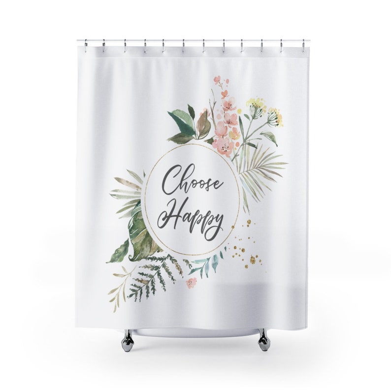 Choose Happy Shower Curtain Shower Curtains Girly Shower Etsy