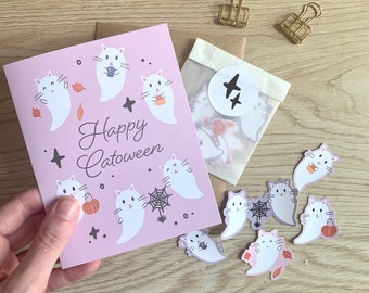 Catoween Card, Halloween Cards, Ghost Cat Card, Cat Halloween Cards, October Cards, Halloween Gifts, Gifts For Friends, Halloween