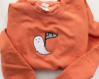 Salem Ghost ronde hals, Salem-sweater, Salem Massachusetts, Salem, Halloween ronde hals, geborduurde ronde hals