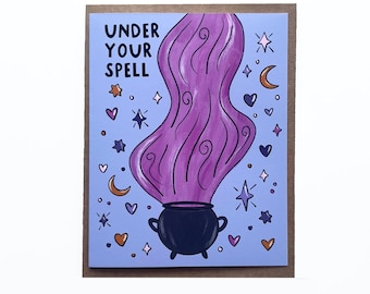 Under Your Spell Card, Anniversary Cards, Friendship Cards, Funny Love Cards, Witchy Love Cards, Magical Love Card, Witch Valentine