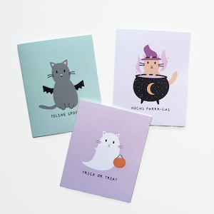 3 pacotes de cartões de Halloween para gatos, cartões de Halloween para gatos, conjunto de cartões de Halloween, cartões de outono, cartões de outubro, cartões para amigos, cartões de trocadilho de gato