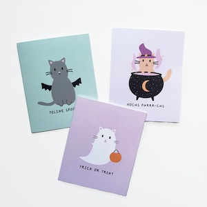 3 Pack Cat Halloween, Cat Halloween Cards, Halloween Card Set, Fall Cards, October Cards, Cards For Friends, Cat Pun Cards