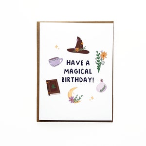 Tarjeta de cumpleaños mágica, cumpleaños de bruja, tarjeta de cumpleaños mágica, tarjetas de cumpleaños, tarjetas de bruja, tarjeta de cumpleaños de planta, tarjetas de cumpleaños