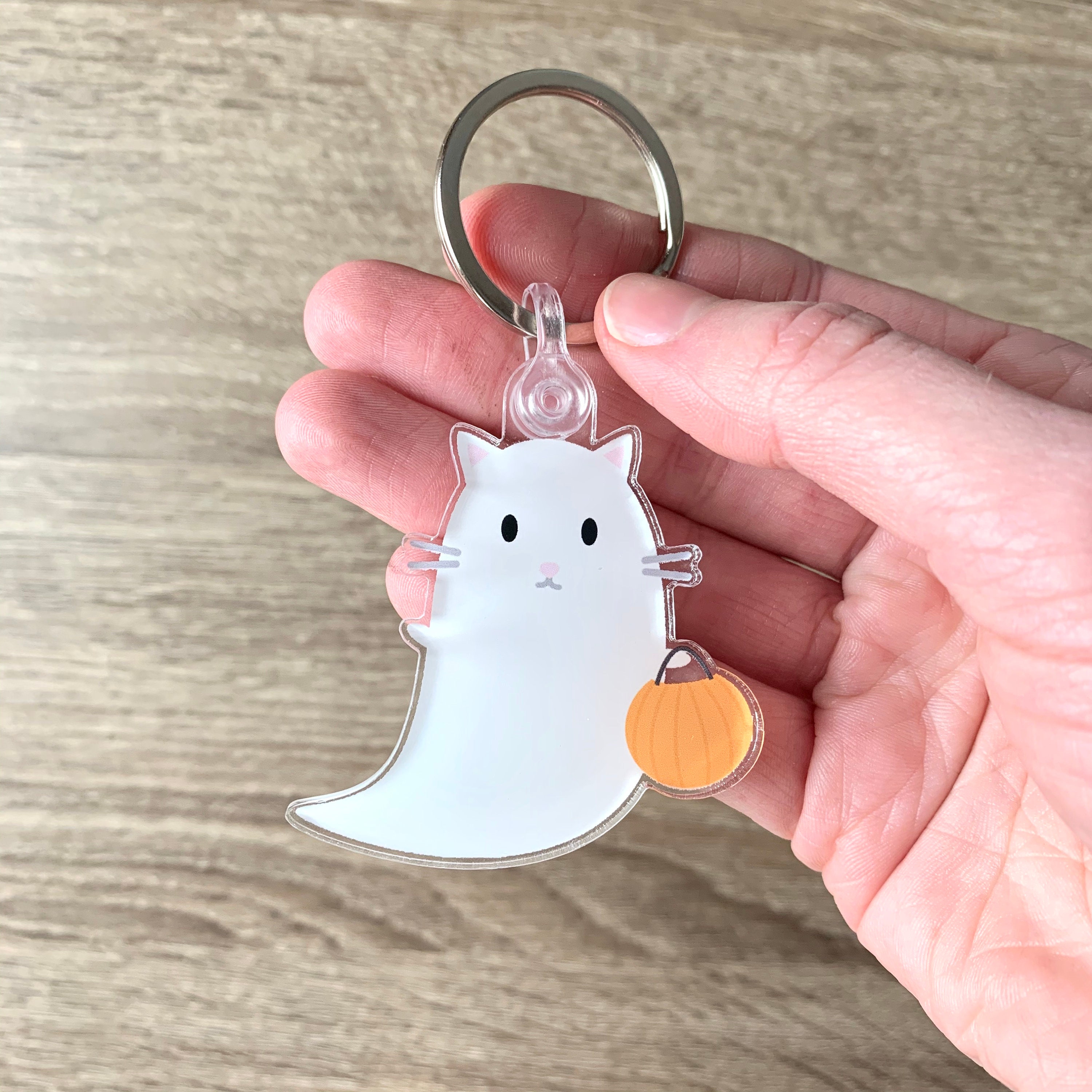 Cat Ghost Keychain Cat Keychains Halloween Keychains Etsy