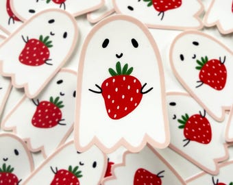 Strawberry Ghost Sticker, Ghost Stickers, Halloween Stickers, Fall Stickers, Cute Halloween Stickers, Strawberry Stickers, Ghost Stickers