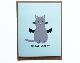 Feline Spooky Card, Halloween Cards, Fall Greeting Cards, Cat Bat Card, Cat Pun Card, Halloween, Halloween Gifts, Cute Cat Gift, Cat Cards