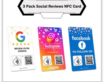 3 Pack Social Media NFC Cards: Google, Facebook, Instagram