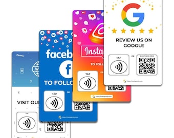 Social Media NFC Review Cards — 4-Pack Bundle With QR Code