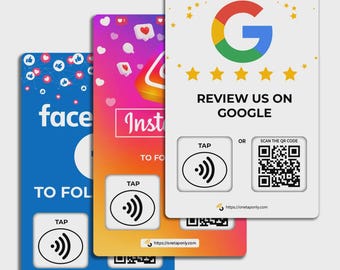 3 Pack Social Media NFC Cards: Google, Facebook, Instagram