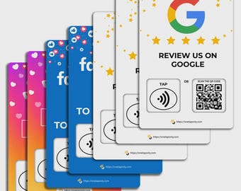 NFC Social Review Cards: Google, Facebook, Instagram - 7 Pack