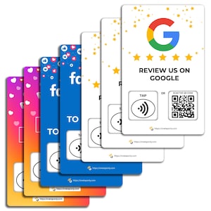 7 パック ソーシャル レビュー NFC カード | NFC Google レビュー カード | NFC Facebook カード | Instagram NFC カード