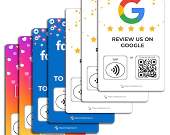 NFC Social Review Cards: Google, Facebook, Instagram - 3 Pack