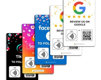 Social Media NFC Review Cards — 5-Pack Bundle | All Platforms
