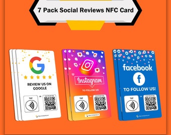 7 Pack Social Reviews NFC Card | NFC Google Reviews Cards | NFC Facebook Card | Instagram Nfc Card