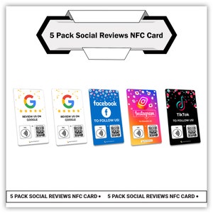 5 Pack Social Reviews NFC Card | NFC Google Reviews Cards | NFC Facebook Card | Instagram Nfc Card | TikTok nfc Card
