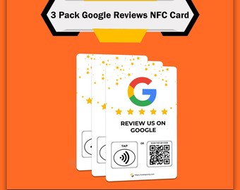 3 Pack Google Reviews NFC Card | 3 Google Business Reviews Cards | One Tap Google Review Stand