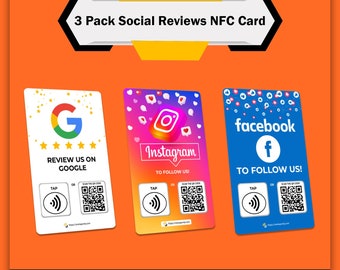 3 Pack Social Reviews NFC Card NFC Google Reviews Cards NFC Facebook Card Instagram Nfc Card
