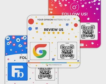 Social Media QR Review Plates Bundle — 3-Pack (Google + Facebook + Instagram)