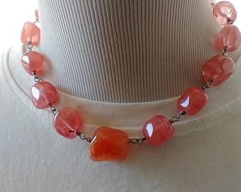 Carnelian And Glass Choker Statement Necklace, 17" adjustable