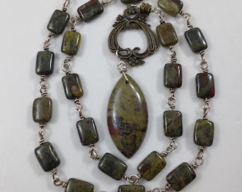 Dragon Blood Jasper Wrapped Sterling Silver Necklace