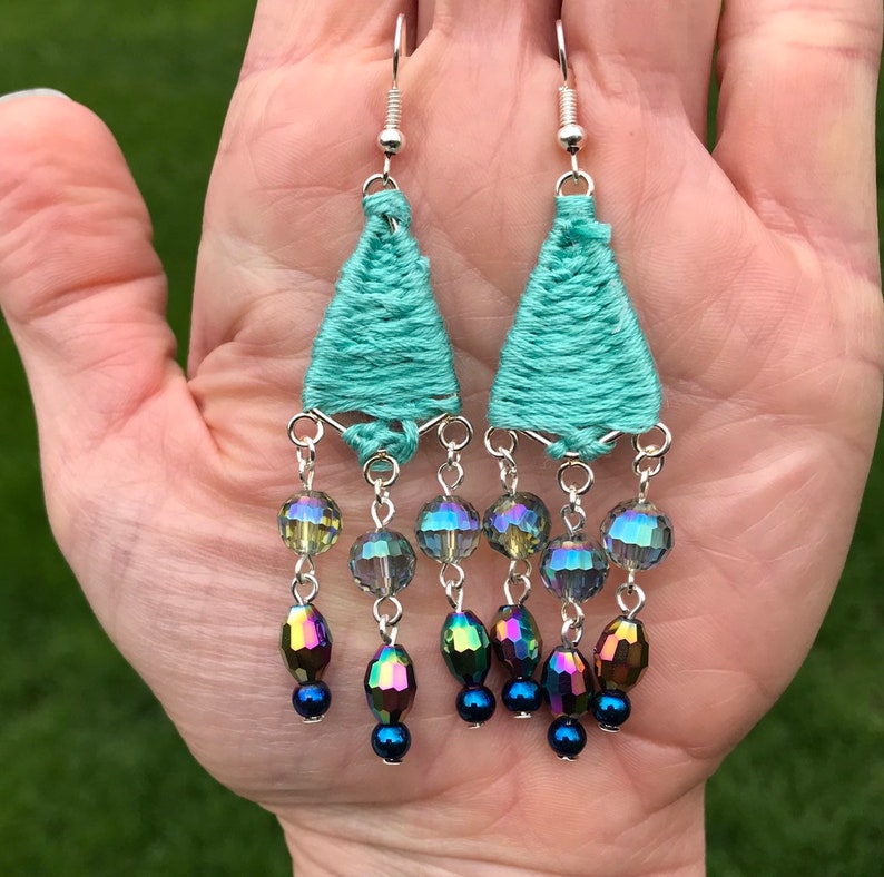 Threaded Seafoam Green Earrings With Fire Polished Crystals. Etsy