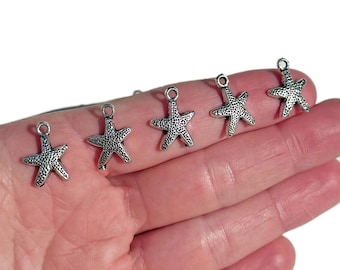 Starfish Charm Jewelry Making Supply for Crafts Beach Pendant Bulk Art Supplies Silver Star Fish Ocean Theme DIY Crafting Silver Metal