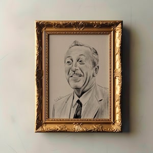 Vintage Walter Disney Sketch Print | Disneyland Art | Chic Disney Illustration | Traditional Charcoal Disney Lover Painting