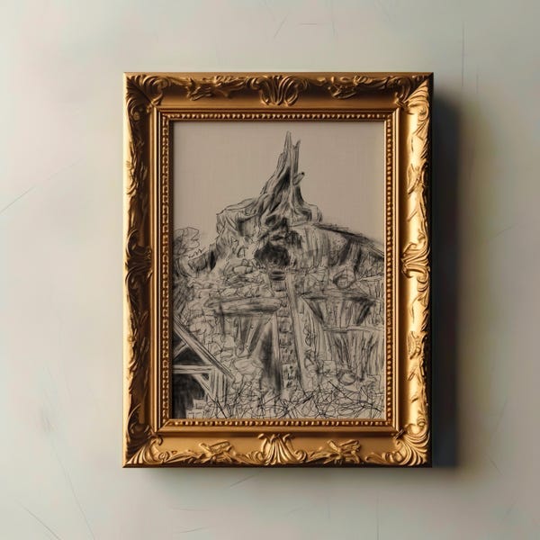 Vintage Splash Mountain Ride Sketch Print | Disneyland Art | Chic Disney Illustration | Traditional Charcoal | Disney Lover Painting