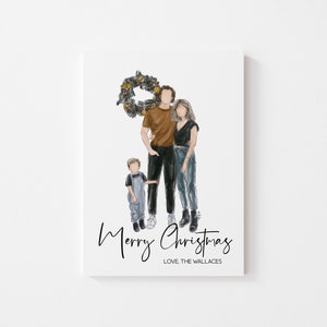 Niestandardowa, ręcznie malowana, rodzinna kartka świąteczna z akwarelową ilustracją | Znacząca sztuka na zamówienie | Akwarelowa kartka świąteczna